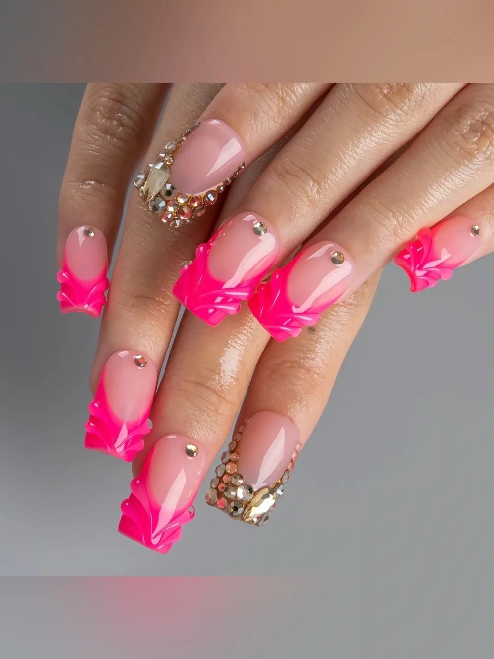 Pink French & Rhinestone Press-On Nail Set by Lovful